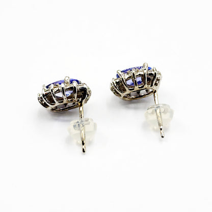 14K White Gold Tanzanite 2cts with Diamonds Stud Earrings for Women Gift For Wife Brides Mom Earrings