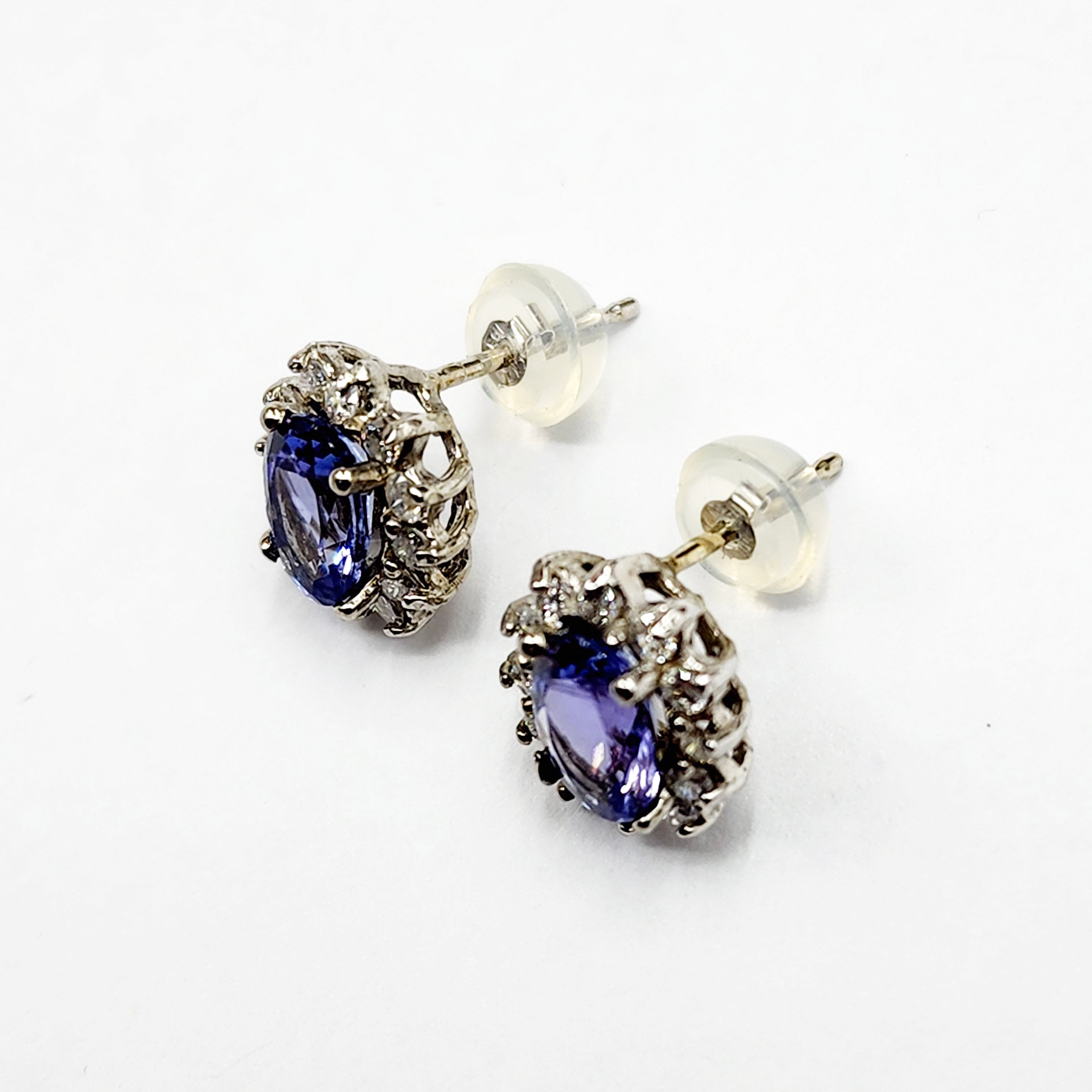 14K White Gold Tanzanite 2cts with Diamonds Stud Earrings for Women Gift For Wife Brides Mom Earrings