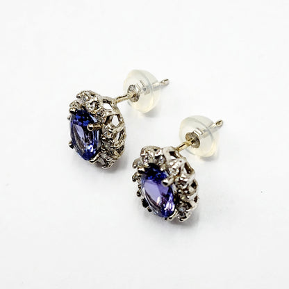 14K White Gold Tanzanite 2cts with Diamonds Stud Earrings for Women Gift For Wife Brides Mom Earrings
