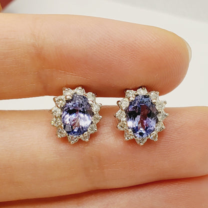14K White Gold Tanzanite 2cts with Diamonds Stud Earrings for Women Gift For Wife Brides Mom Earrings