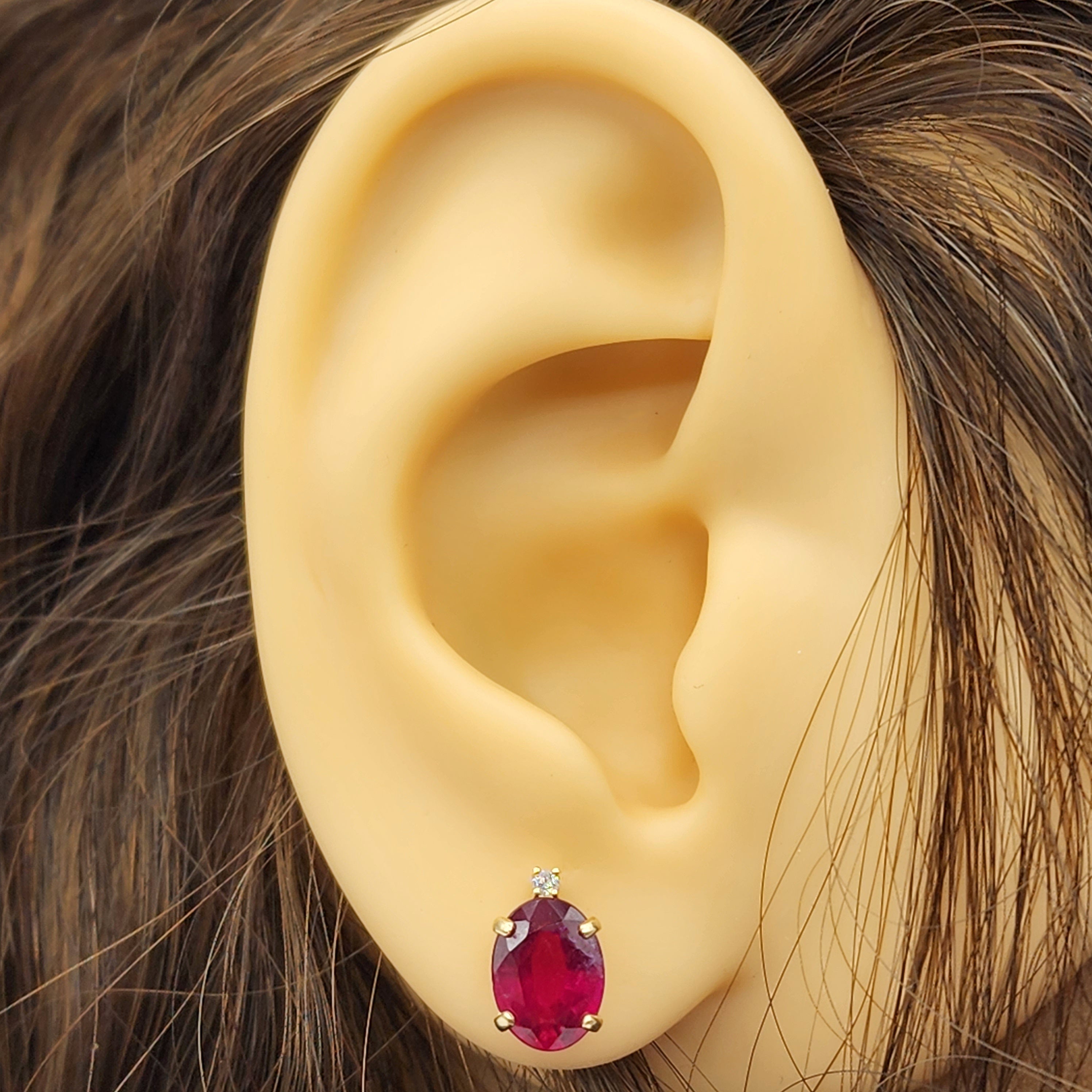 Gold Ruby Stud Earrings , Yellow Gold Oval Ruby 8x6mm with Diamonds Stud Earrings, July Birthstone, Big Gemstone Earrings For Women