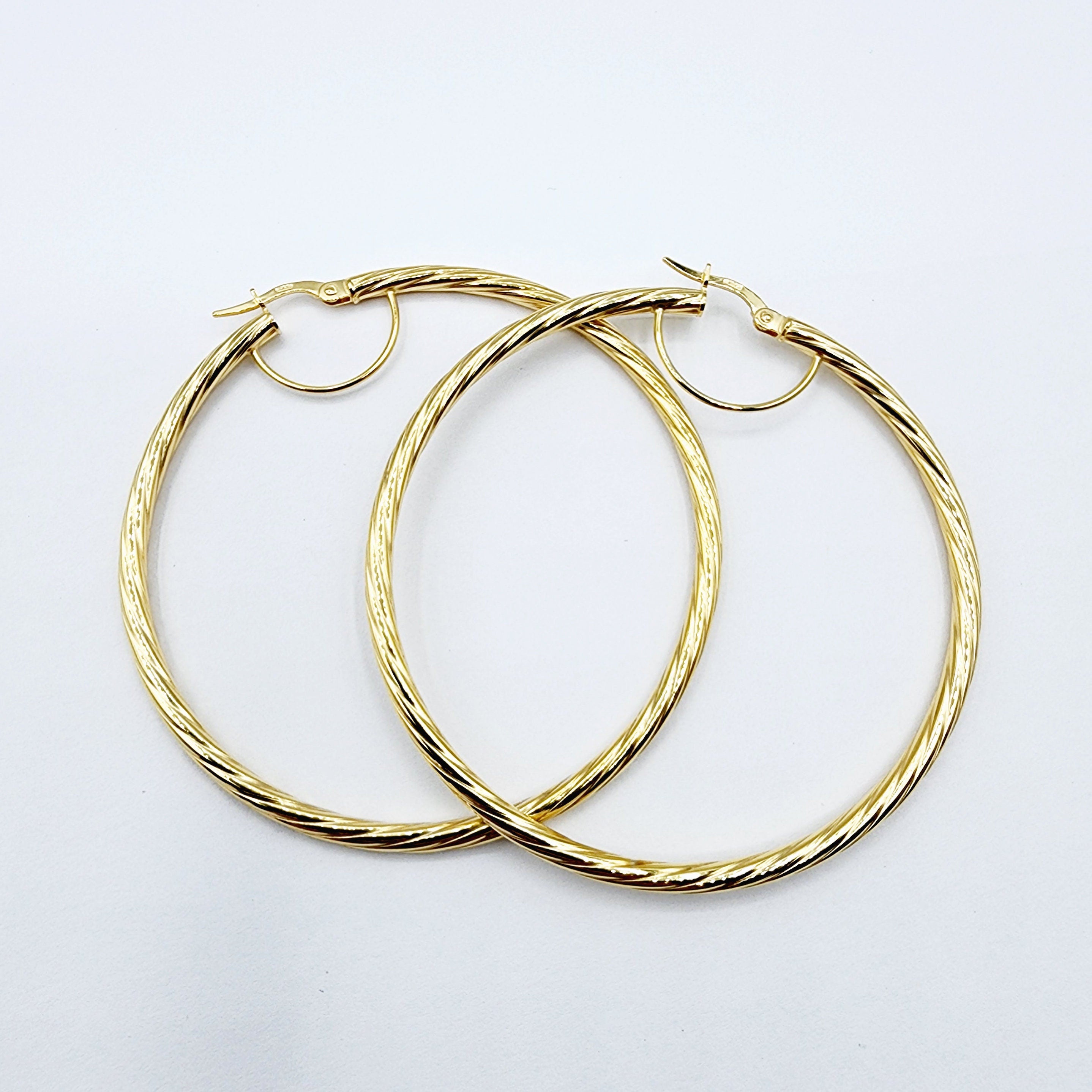 Gold Hoop Earrings, 10K Yellow Gold Hoop Earrings, 50mm, Big Hoop Earrings for Women