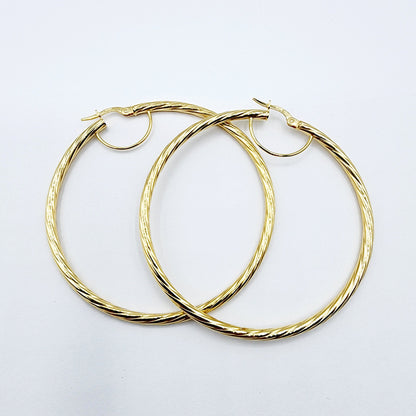 Gold Hoop Earrings, 10K Yellow Gold Hoop Earrings, 50mm, Big Hoop Earrings for Women