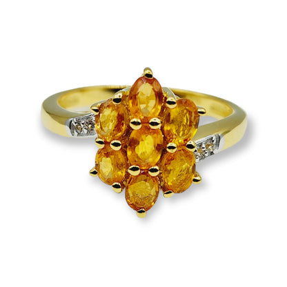 Sterling Silver Ring Set with Natural Orange Sapphire and White Sapphire, Gold-Plated Finish, Handcrafted Jewelry, Birthstone Jewelry Gift