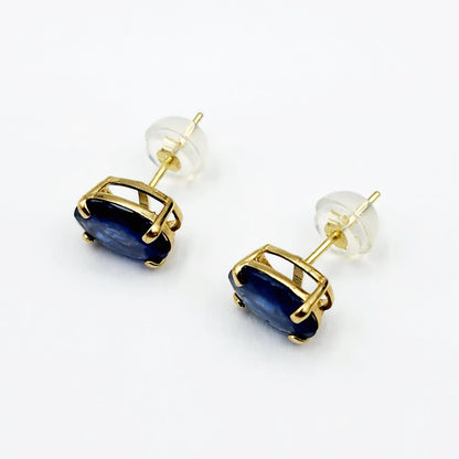 Gold Blue Sapphire Stud Earrings, 10K Yellow Gold Genuine Blue Sapphire 8x6mm Earrings, Gemstone Jewelry For Women, September Birthstone