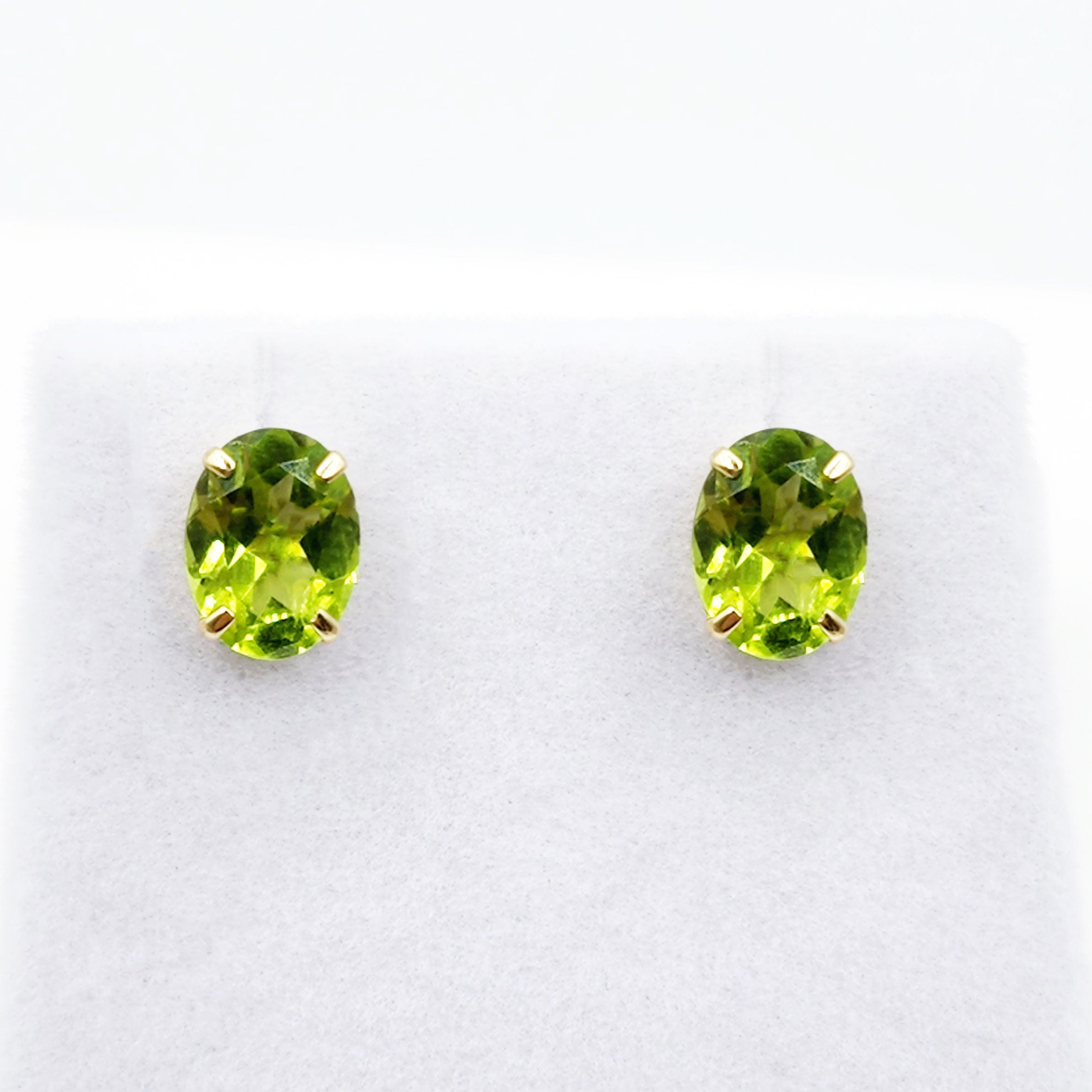 Gold Peridot Stud Earrings,10K Yellow Gold Genuine Peridot 8x6mm Earrings, Gemstone Jewelry for Women, Earrings For Women, August Birthstone