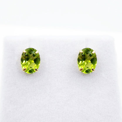 Gold Peridot Stud Earrings,10K Yellow Gold Genuine Peridot 8x6mm Earrings, Gemstone Jewelry for Women, Earrings For Women, August Birthstone