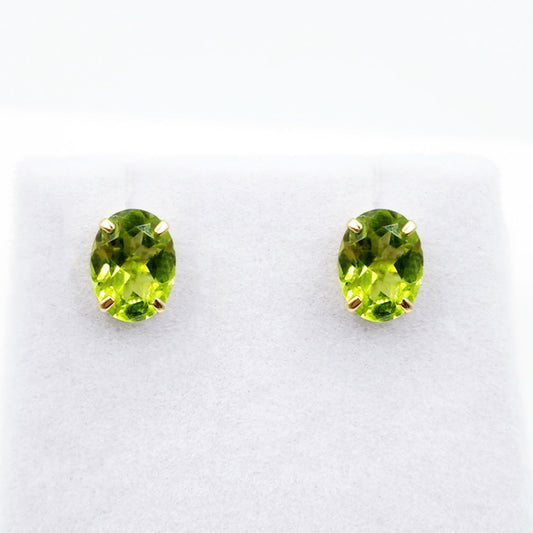 Gold Peridot Stud Earrings,10K Yellow Gold Genuine Peridot 8x6mm Earrings, Gemstone Jewelry for Women, Earrings For Women, August Birthstone