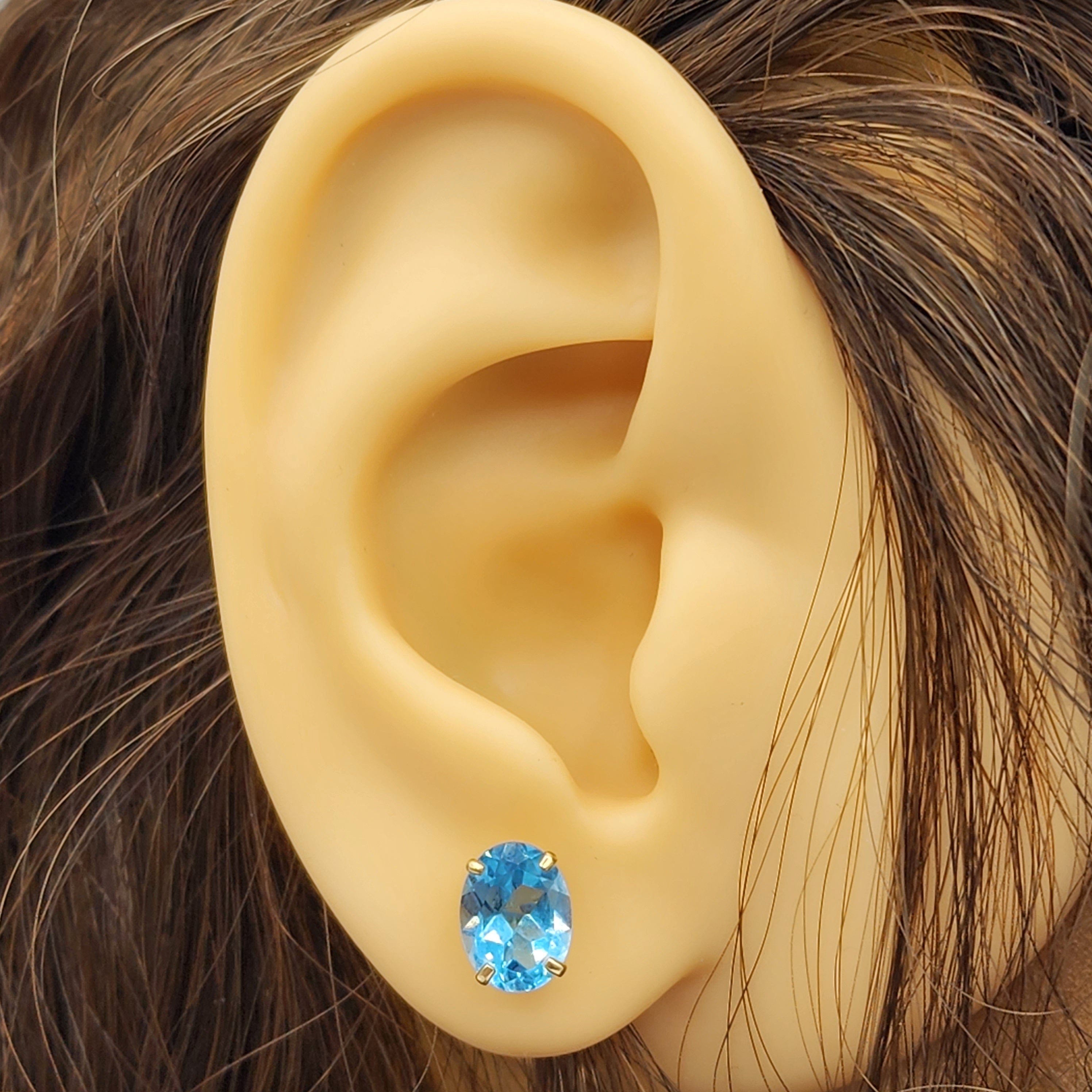 Gold Blue Topaz Stud Earrings, 10K Yellow Gold Genuine Blue Topaz 8x6mm Earrings, Gemstone Jewelry, Earrings For Women, December Birthstone
