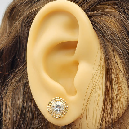Gold Aquamarine Stud Earring, 10k Yellow Gold Milgrain Genuine Aquamarine 6x6mm Stud Earrings for Women, Handmade March Birthstone Earring