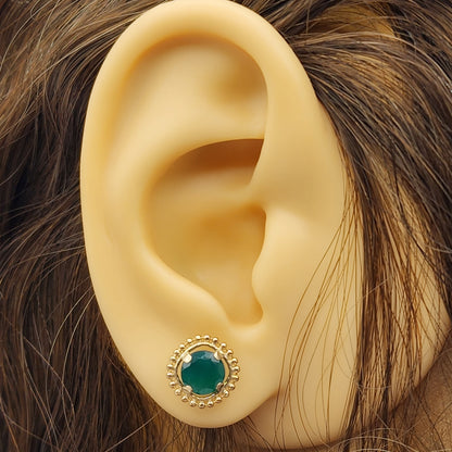Gold Green Diopside Earrings, 10K Yellow Gold Milgrain Green Diopside 6x6mm Stud Earrings, Green Gemstone Earrings, Natural Beauty Jewelry