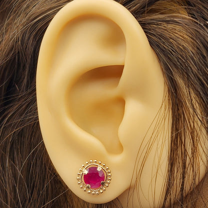 Gold Ruby Earrings, 10K Yellow Gold Milgrain Ruby 6x6mm Stud Earrings, Ruby Earrings, July Birthstone Birthday Gift for Her Women