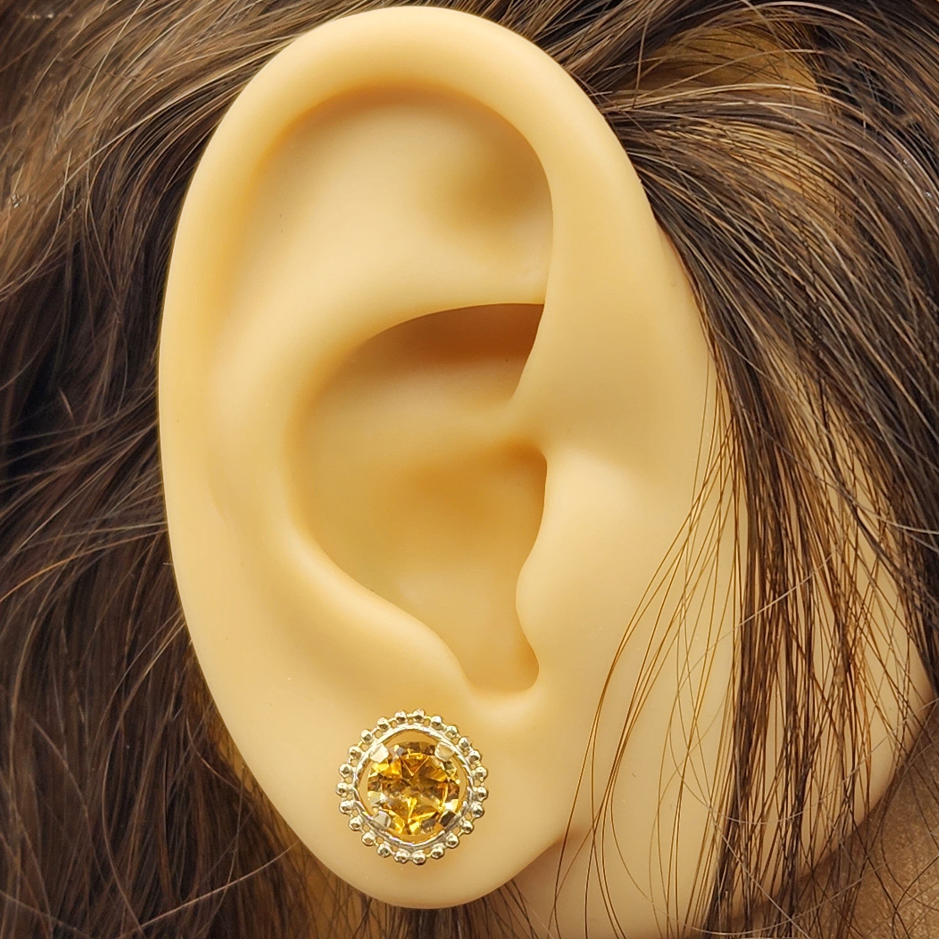 Gold Citrine Earrings, 10K Yellow Gold Milgrain Design Genuine Citrine 6x6mm Stud Earrings, November Birthstone Earrings Gift for Women