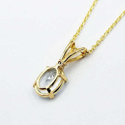 Gold Aquamarine Pendant Necklace, 10K Yellow Gold Aquamarine 8x6mm With Diamond Pendant, March Birthstone Necklace Jewelry Gift For Her