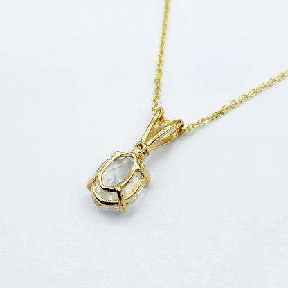 Gold White Topaz Pendant Necklace, 10K Yellow Gold White Topaz 8x6mm with Diamond  Necklace For Her, Gift For Women, White Gemstone Necklace