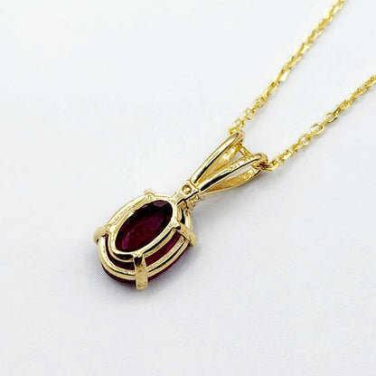 Gold Ruby Pendant Necklace, 10K Yellow Gold Ruby 8x6mm With diamond Pendant, Birthstone Necklace For Women, July Birthstone