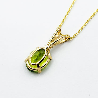 Gold Peridot Pendant Necklace, 10K Yellow Gold Peridot 8x6mm with Diamond Pendant, Birthstone Necklace For Women, Gift For Her