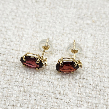 Gold Garnet Stud Earrings, Yellow Gold Genuine Garnet 8x6mm With Diamond Earrings, January Birthstone, Garnet Jewelry,  Earrings For Women