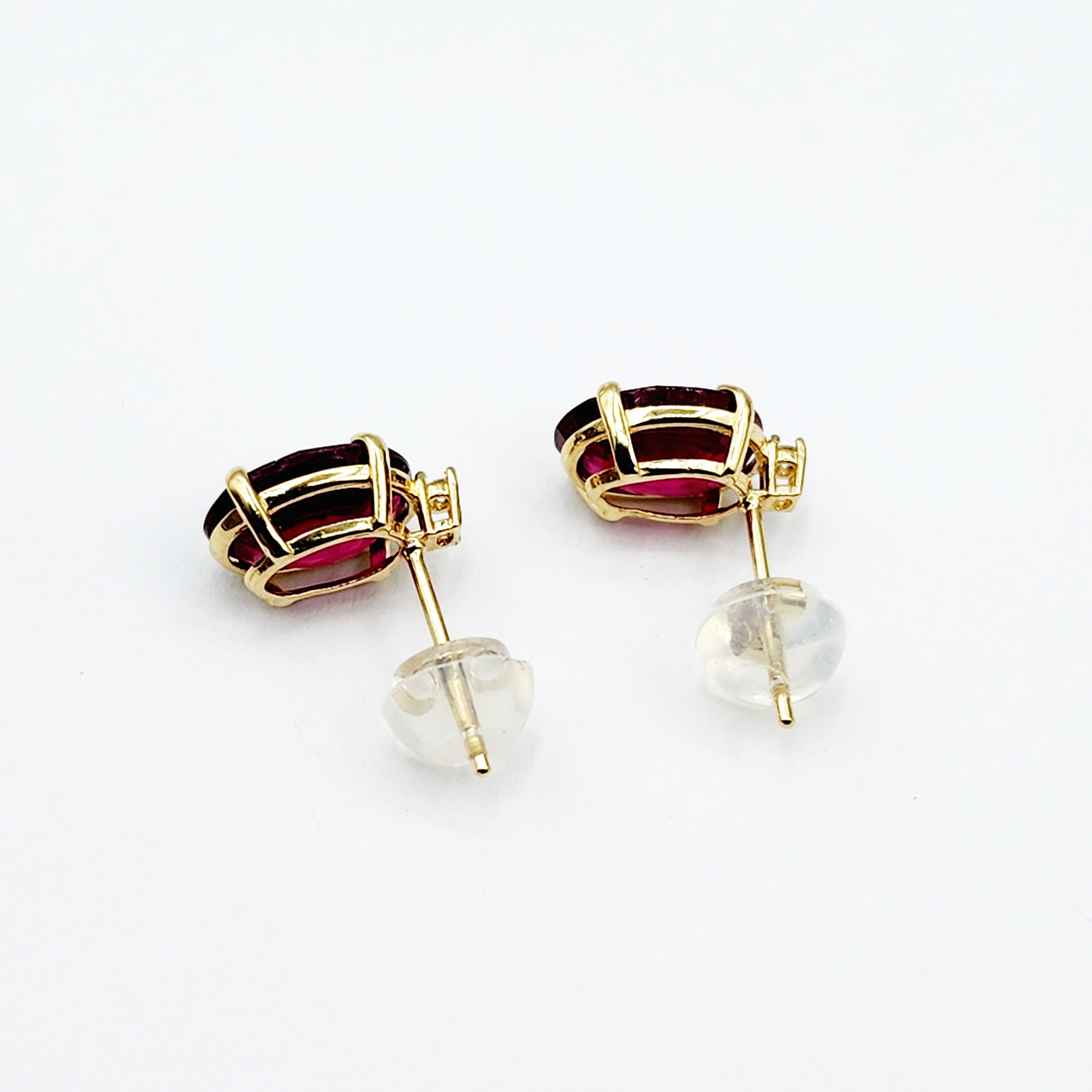 Gold Ruby Stud Earrings , Yellow Gold Oval Ruby 8x6mm with Diamonds Stud Earrings, July Birthstone, Big Gemstone Earrings For Women