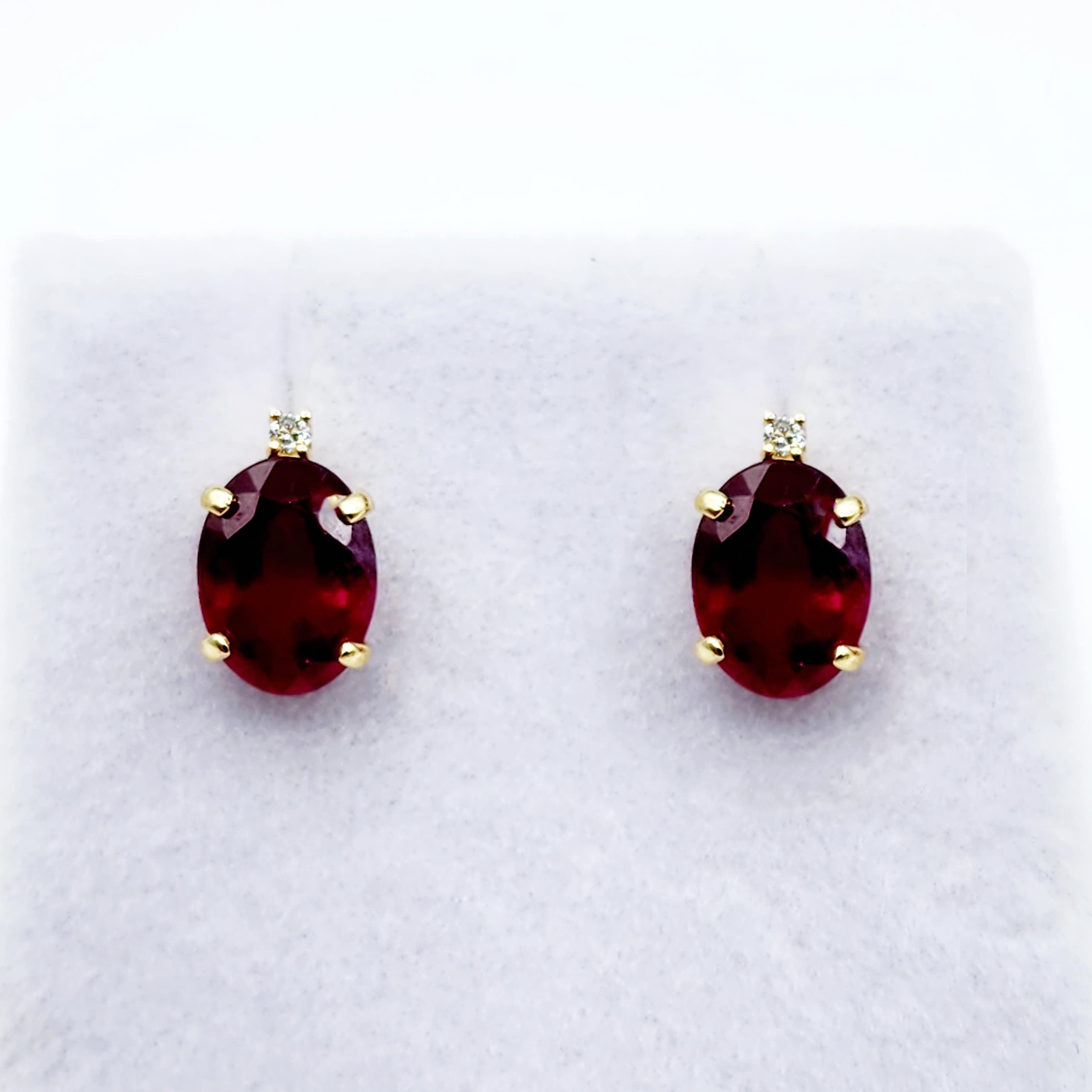 Gold Ruby Stud Earrings , Yellow Gold Oval Ruby 8x6mm with Diamonds Stud Earrings, July Birthstone, Big Gemstone Earrings For Women