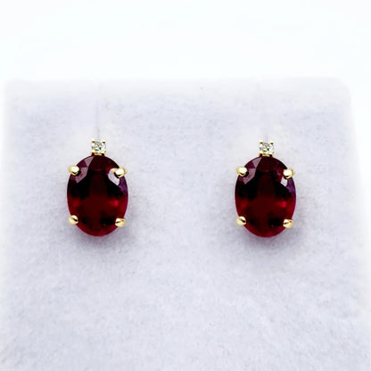 Gold Ruby Stud Earrings , Yellow Gold Oval Ruby 8x6mm with Diamonds Stud Earrings, July Birthstone, Big Gemstone Earrings For Women