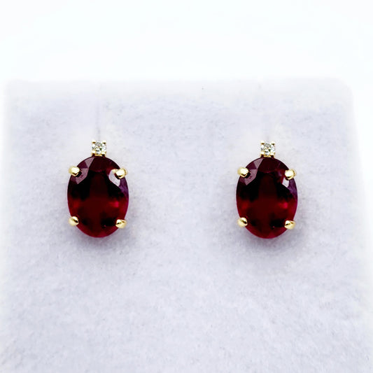 Gold Ruby Stud Earrings , Yellow Gold Oval Ruby 8x6mm with Diamonds Stud Earrings, July Birthstone, Big Gemstone Earrings For Women