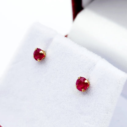 Gold Ruby Stud Earrings, 10K Yellow Gold Ruby Stud Earrings, Handmade Earrings, Gemstone Earrings, July Birthstone Earrings For Her