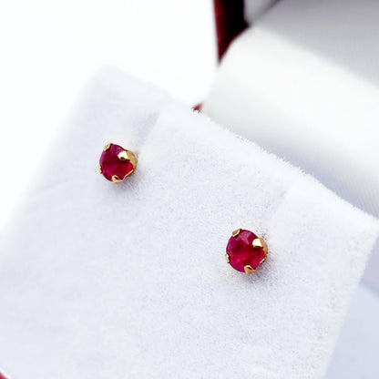 14K Yellow Gold Ruby Stud Earrings, Handmade July Birthstone 4x4mm