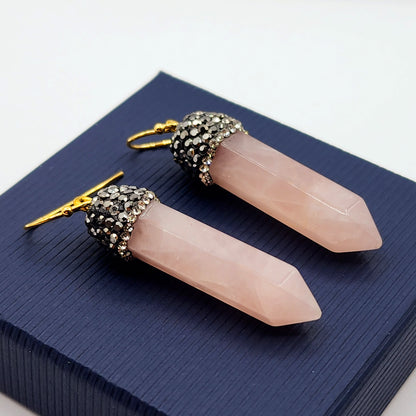 Genuine Rose Quartz Point Earrings, Beautiful Blend of Elegance and Healing Energy Spiritual Accessories, Pink Gemstone Earrings