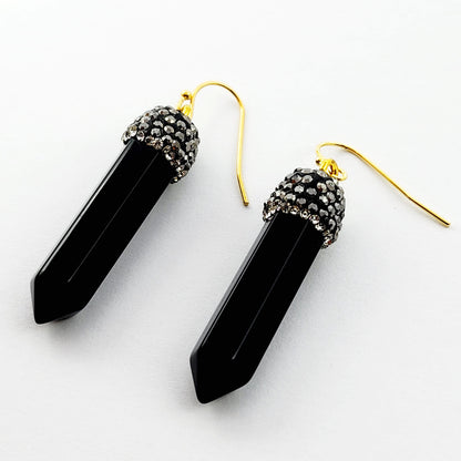 Genuine Black Onyx Point Earrings, Elegant Black Onyx Point Earrings , Genuine Gemstone Jewelry for Empowered Style