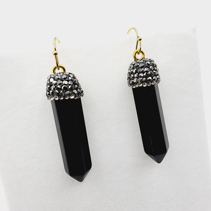 Genuine Black Onyx Point Earrings, Elegant Black Onyx Point Earrings , Genuine Gemstone Jewelry for Empowered Style