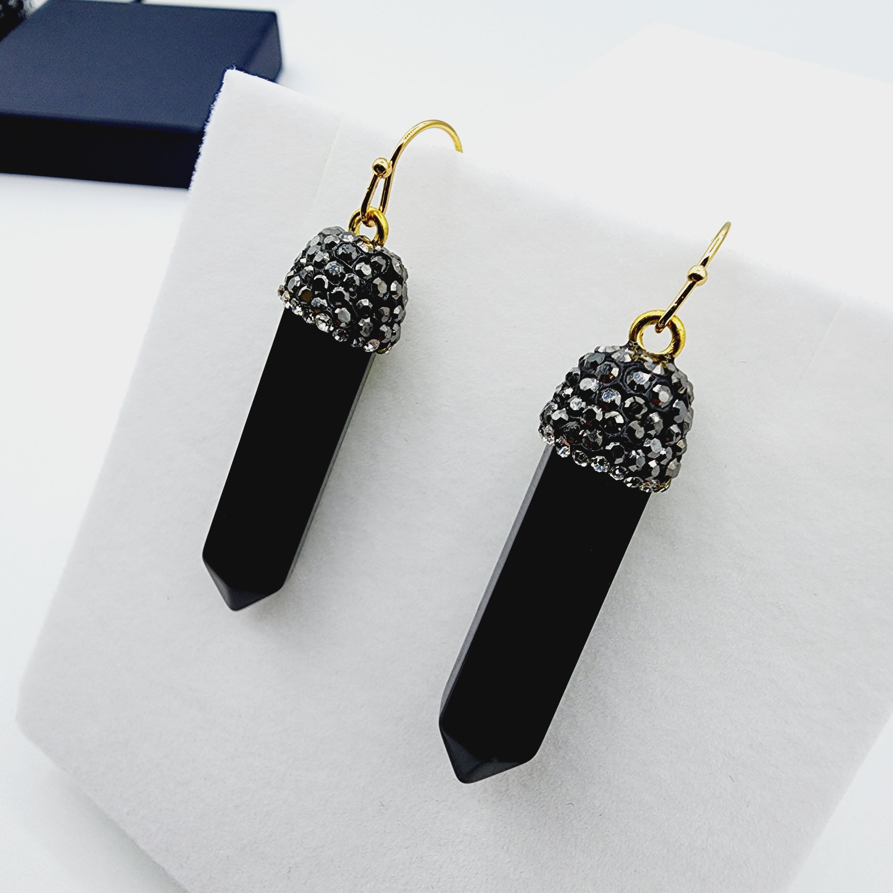 Genuine Black Onyx Point Earrings, Elegant Black Onyx Point Earrings , Genuine Gemstone Jewelry for Empowered Style