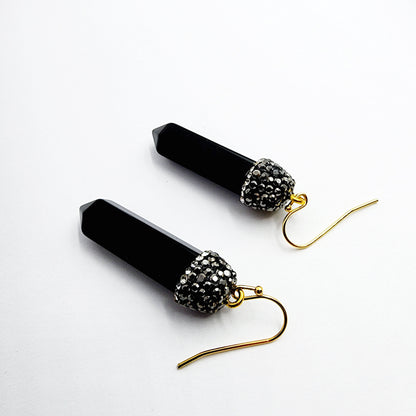 Genuine Black Onyx Point Earrings, Elegant Black Onyx Point Earrings , Genuine Gemstone Jewelry for Empowered Style