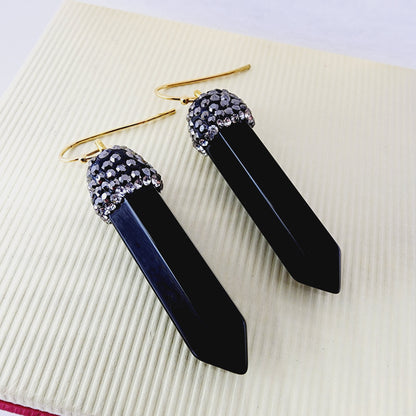 Genuine Black Onyx Point Earrings, Elegant Black Onyx Point Earrings , Genuine Gemstone Jewelry for Empowered Style