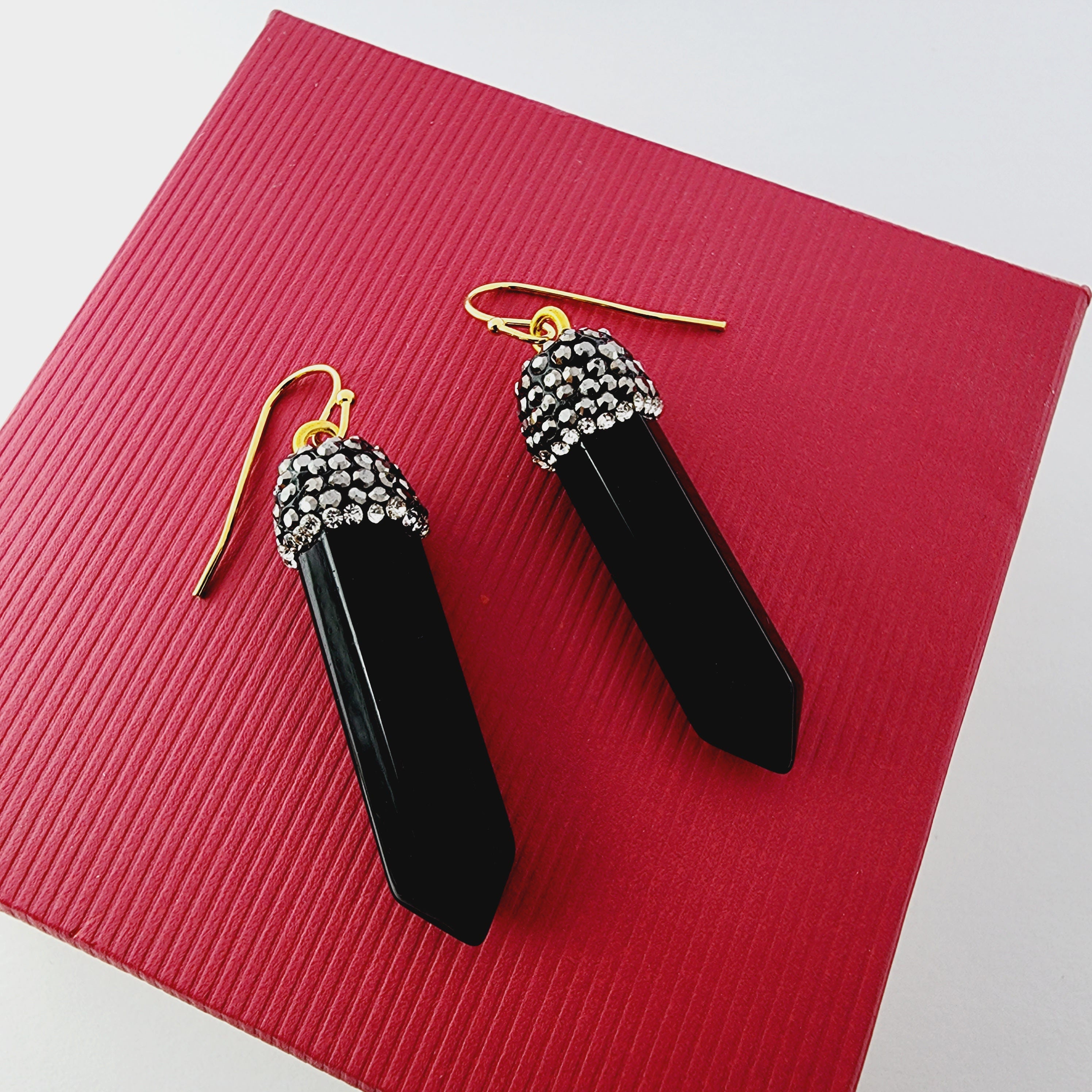 Genuine Black Onyx Point Earrings, Elegant Black Onyx Point Earrings , Genuine Gemstone Jewelry for Empowered Style