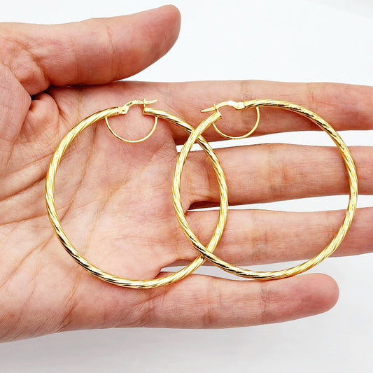 Gold Hoop Earrings, 10K Yellow Gold Hoop Earrings, 50mm, Big Hoop Earrings for Women
