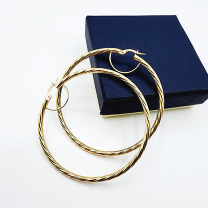 Gold Hoop Earrings, 10K Yellow Gold Hoop Earrings, 50mm, Big Hoop Earrings for Women