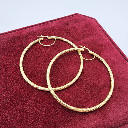 Gold Hoop Earrings, 10K Yellow Gold Hoop Earrings, 50mm, Big Hoop Earrings for Women