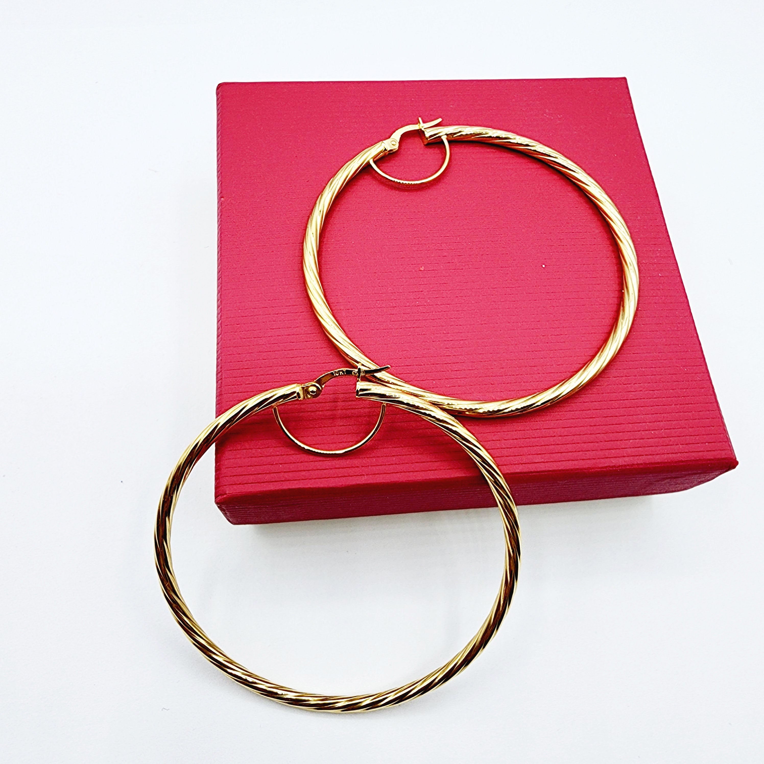 Gold Hoop Earrings, 10K Yellow Gold Hoop Earrings, 50mm, Big Hoop Earrings for Women