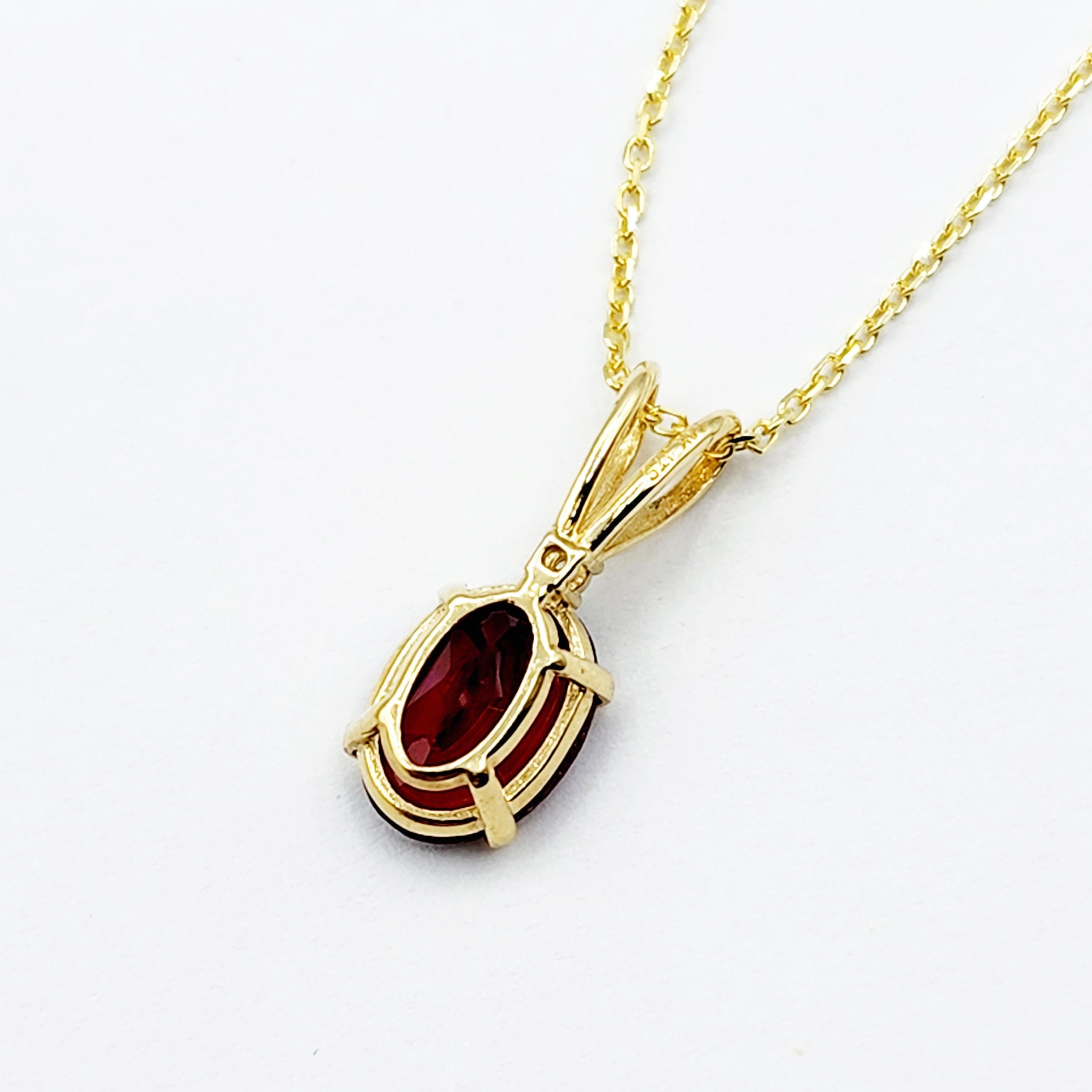 Gold Garnet Pendant Necklace, 10K Yellow Gold Garnet 8x6mm with Diamond Pendant, January Birthstone, Birthstone Necklace, Necklace For Her