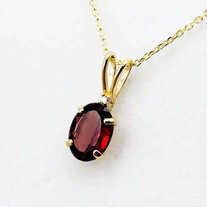 Gold Garnet Pendant Necklace, 10K Yellow Gold Garnet 8x6mm with Diamond Pendant, January Birthstone, Birthstone Necklace, Necklace For Her