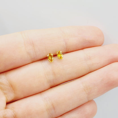 Gold Citrine Stud Earrings, 10K Yellow Gold Genuine Citrine 5x3mm Stud Earrings, November Birthstone, Yellow Gemstone Jewelry For Her