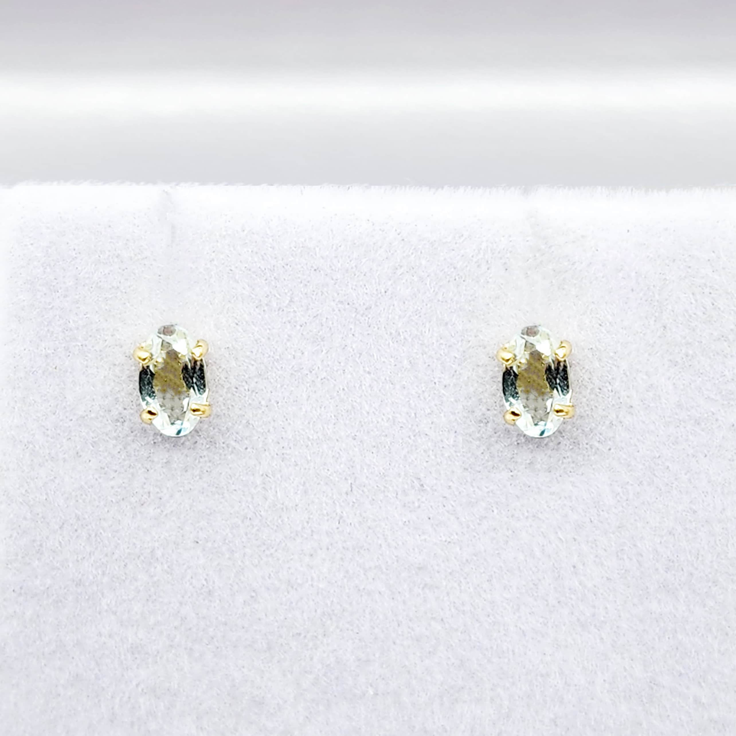 Gold Aquamarine Stud Earrings, 10K Yellow Gold Genuine Aquamarine 5x3mm Stud Earrings, March Birthstone, Light Blue Gemstone Jewelry For Her