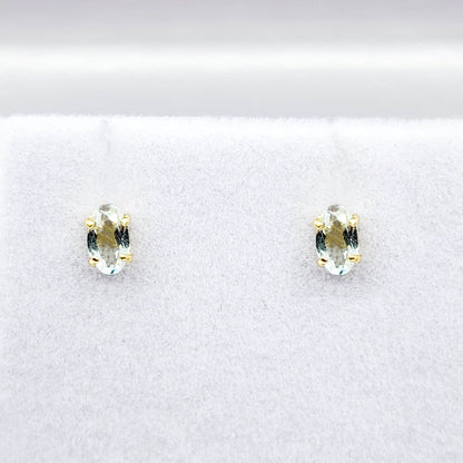 Gold Aquamarine Stud Earrings, 10K Yellow Gold Genuine Aquamarine 5x3mm Stud Earrings, March Birthstone, Light Blue Gemstone Jewelry For Her