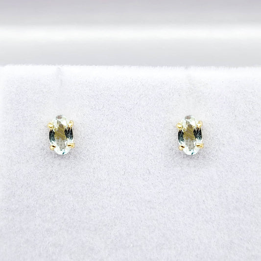 Gold Aquamarine Stud Earrings, 10K Yellow Gold Genuine Aquamarine 5x3mm Stud Earrings, March Birthstone, Light Blue Gemstone Jewelry For Her