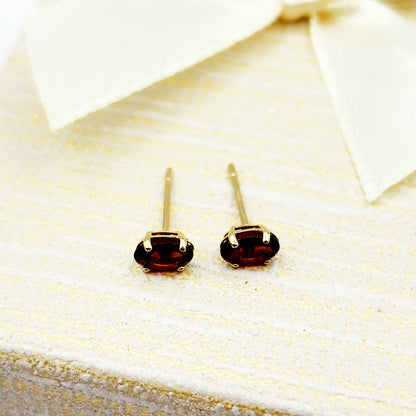 Gold Garnet Stud Earrings, 10K Yellow Gold Genuine Garnet 5x3mm Stud Earrings, January Birthstone, Red Gemstone Jewelry For Her