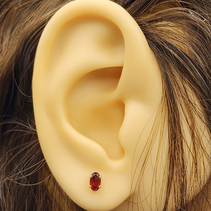 Gold Garnet Stud Earrings, 10K Yellow Gold Genuine Garnet 5x3mm Stud Earrings, January Birthstone, Red Gemstone Jewelry For Her