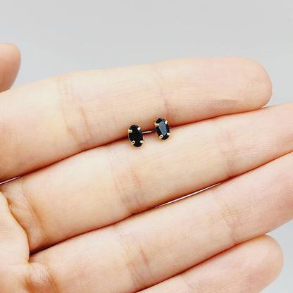 Gold Blue Sapphire Stud Earrings, 10K Yellow Gold Genuine Sapphire 5x3mm Stud Earrings, September Birthstone, Blue Gemstone Jewelry For Her