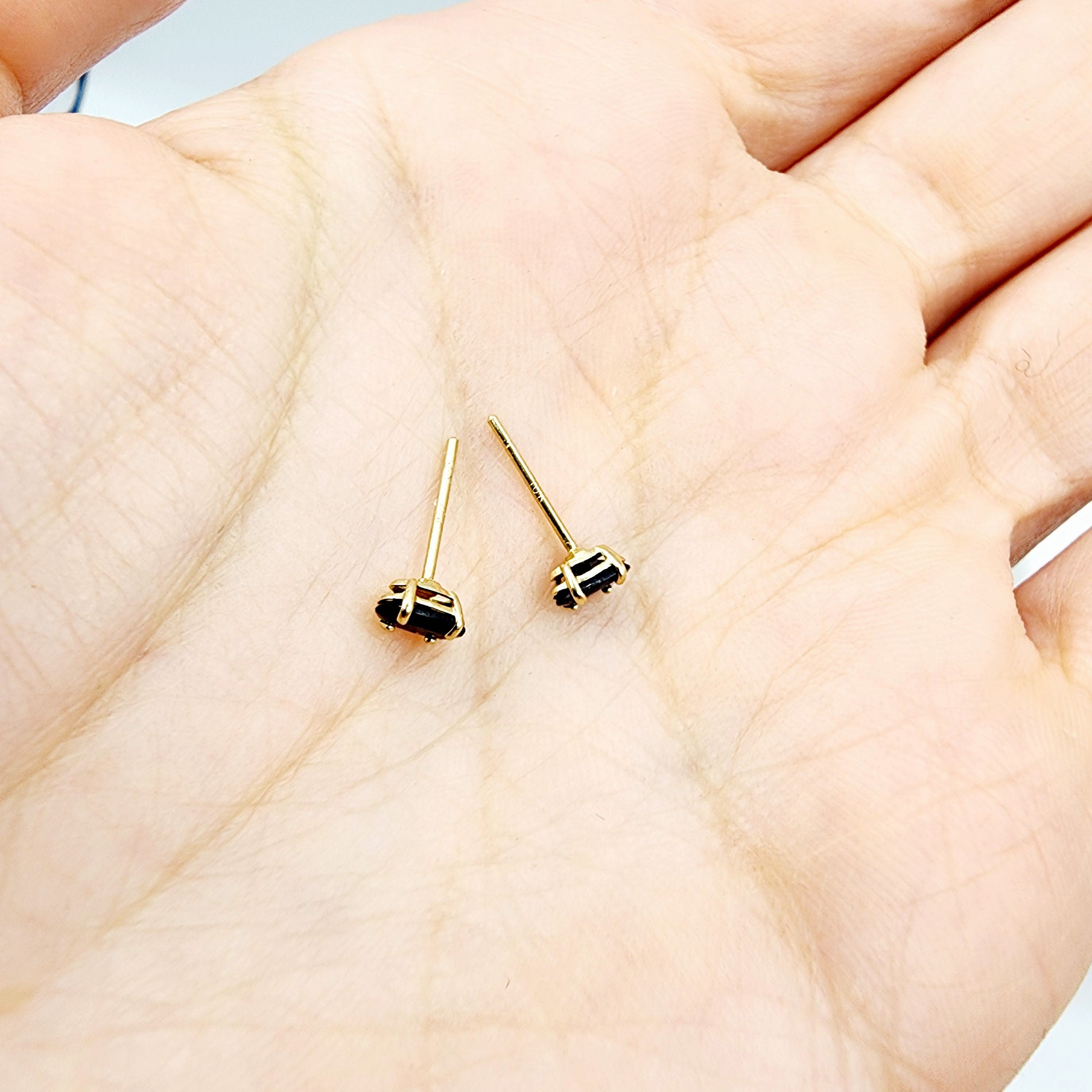 Gold Blue Sapphire Stud Earrings, 10K Yellow Gold Genuine Sapphire 5x3mm Stud Earrings, September Birthstone, Blue Gemstone Jewelry For Her