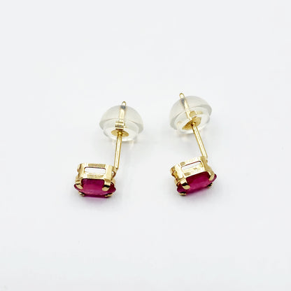 Gold Ruby Stud Earrings, 10K Yellow Gold Genuine Ruby 5x3mm Stud Earrings, July Birthstone, Red Gemstone Jewellery For Her